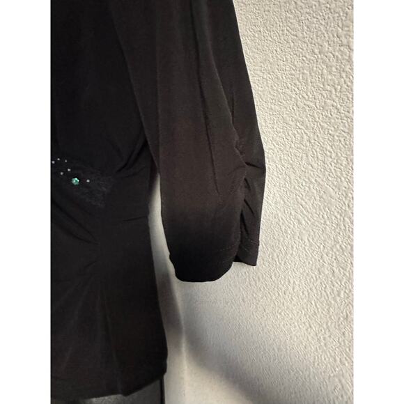 Vintage 2000s Black Wrap Top Lace Beaded Sequin Y2K Blouse Small - Picture 5 of 7